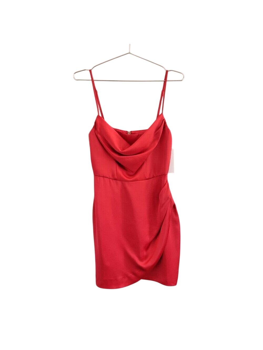 Nookie Dream Draped Mini Dress Luxe Red Satin Size XS Cocktail Evening